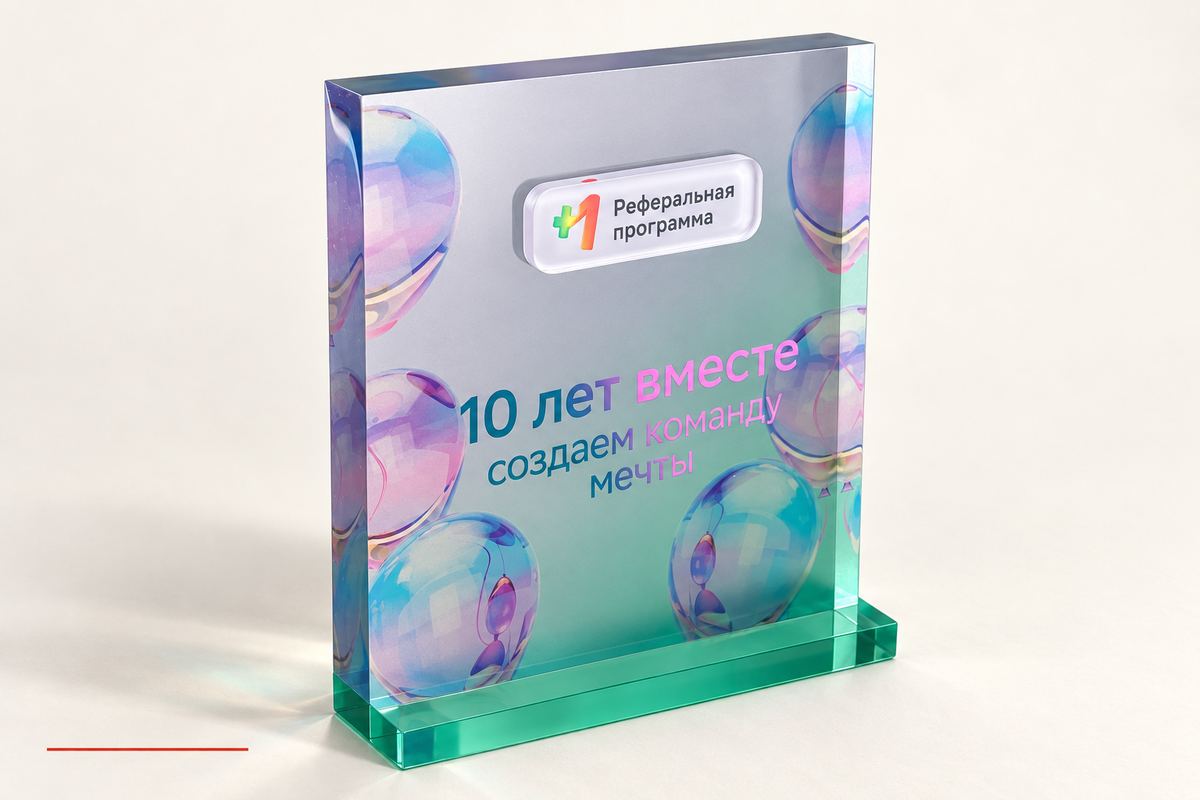 Акриловая статуэтка «10 лет вместе» для топ-менеджмента Сбера к 10-летию реферальной программы